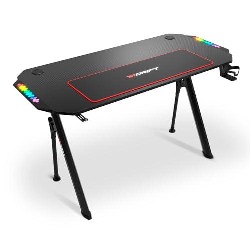 57% DESCUENTO DRIFT GAMING DRDZ175RGB Mesa Gaming con Tablero con Acabado en Fibra de Carbono, Soporte para Bebidas y Auriculares, Laterales RGB reactivos al Sonido, Alfombrilla 80 x 30 cm, Color Negro