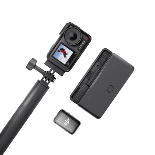 30% DESCUENTO DJI Pack Aventura Osmo Action 4 + Transmisor Mic 2 (Shadow Black), cámara para Vlogs con un Sensor de 1/1.3 Pulgadas, HorizonSteady en 360º, el Micro graba Voces nítidas, protección antiviento