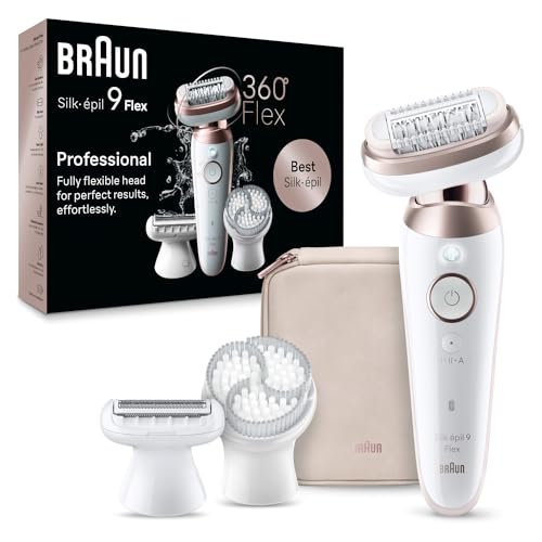 Braun Silk épil 9 Flex 9 060 3D Depiladora eléctrica femenina con cabezal flexible de 360° para una depilación fácil, en húmedo o en seco, piel suave mucho más tiempo, color blanco y rosa