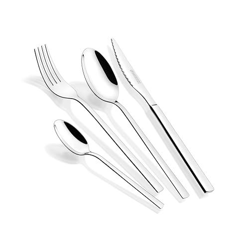 40% DESCUENTO MONIX Amalfi | Set 24 piezas de cubiertos con cuchillo chuletero, Acero Inoxidable 18/10, Acabado Pulido, Apto para Lavavajillas