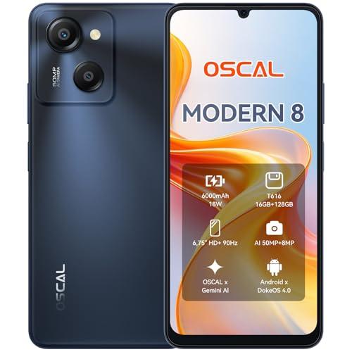 OSCAL Modern 8 Moviles, 128GB+16GB 6000mAh(18W) Telefonos Moviles Libres, T616 Octa Core 2.0GHz, 6.75 Pantalla HD+ 90Hz Smartphone, Cámara 50MP+8MP, 4G Dual SIM/OTG/GPS/Face ID