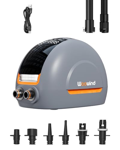 Woowind NW10 Bomba Eléctrica 20 PSI para Sup, Paddle Surf, Kayaks, Colchón, Botes Inflables, Alta Presión con Conector 12V DC Tipo C, Inflador Inteligente Rápido y Apagado Automático