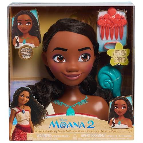 Just Play Cabeza para Peinados Princesa Moana 2 de Disney, 7 Piezas, Juego de simulación, Juguetes para niños a Partir de 3 años