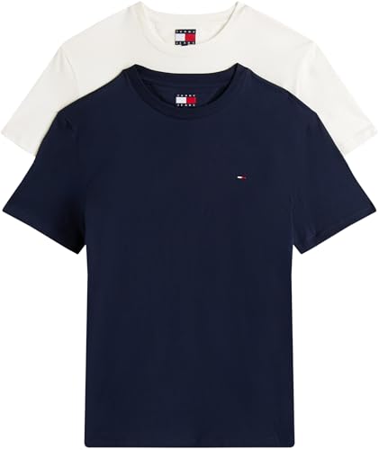 Tommy Jeans Camisetas de Manga Corta Pack de 2 Hombre Xslim Jersey de algodón, Multicolor (Dark Night Navy/Ecru), M
