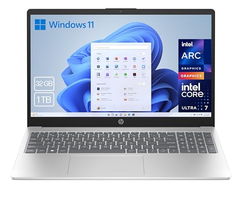 HP 15 fd1011ns Ordenador portátil de 15.6″ FHD (Intel Ultra 7 155H, 32GB RAM, 1TB SSD, Intel Iris Xe Graphics, Windows 11) Plata y Azul Teclado QWERTY Español