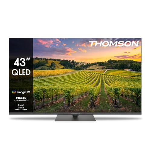 THOMSON 43 Pulgadas (109cm) QLED Zentraler Standfuß Google Smart TV, Wi Fi, Dolby Vision IQ, Dolby Atmos, HDR10, Bluetooth 5.1, Triple Tuner (Cable/Satélite/Antena), HDMI, Ci+, A+ Panel 43QG5C14