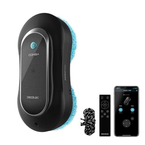 22% DESCUENTO Cecotec Robot Limpiacristales Conga Windroid 1090 Double Spray Connected, 3 en 1; Pulveriza, Limpia y Seca, Doble Spray, App y Mando, 8 Modos, Radio de acción 7,5m, Cuerda de Seguridad, Kit Limpieza