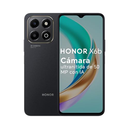 HONOR X6b 4G Móvil 128GB, 4GB RAM, 6.56′ 90Hz TFT LCD HD+, 5200mAh Batería, MediaTek Helio G85, Cámara Principal de 50MP, Android 14, Dual Sim, NFC, Midnight Black