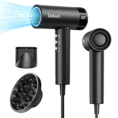 Dekuri Secador de pelo, motor de alta velocidad de 110,000 RPM para un secado rápido, 200 millones de iones, secador ligero y silencioso para mujeres y hombres, con boquilla magnética y difusor, Negro
