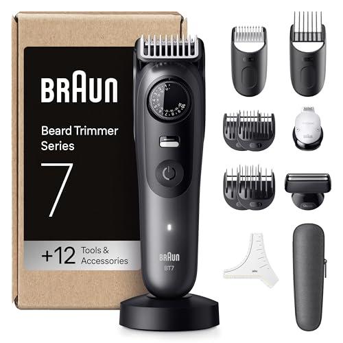 Braun Recortadora De Barba Series 7 BT7545, +12 Accesorios Para Barba, 40 Longitudes, Lámina ProBlade, Gris