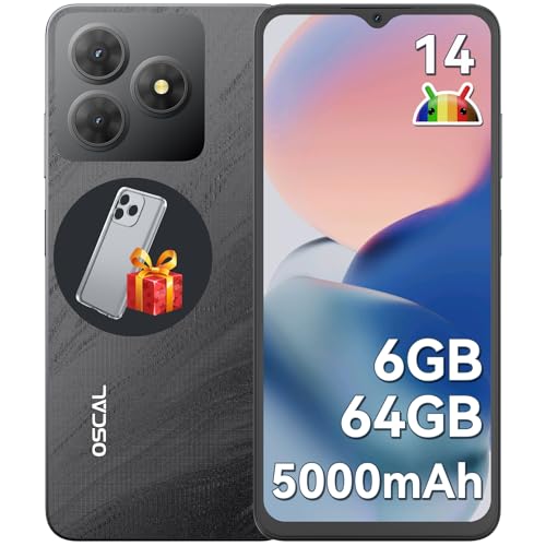 OSCAL 2025 Flat 2C Movil Android 14 6GB +64GB/2TB TF, 6.56″ HD+ Smartphone, Batería 5000mAh, Cámara 13MP+8MP, 4G Dual SIM/OTG/GPS/3 Años de Garantía Telefonos Moviles Libres Negro