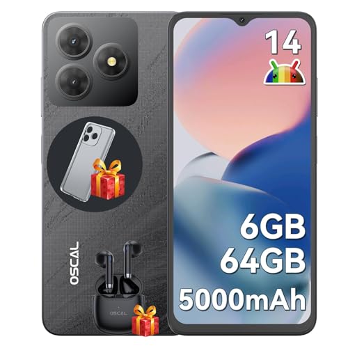 OSCAL 2025 Flat 2C Movil Android 14 6GB +64GB/2TB TF, 6.56″ HD+ Smartphone, Batería 5000mAh, Cámara 13MP+8MP, 4G Dual SIM/OTG/GPS/3 Años de Garantía Telefonos Moviles Libres   Negro