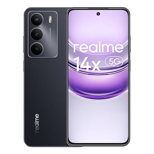 realme 14x 5G Smartphone 6+128GB, Pantalla Eye Comfort 120Hz, cámara nítida de 50MP, batería de Larga duración 5000mAh, Resistencia a los Golpes de Nivel Militar, Octa Core, Negro (sin Adaptador)