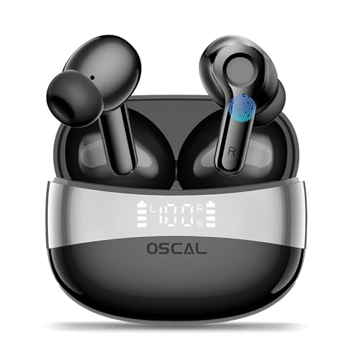 OSCAL Auriculares Bluetooth 5.4 con Cancelación de Ruido ANC, 40H Playtime, IPX7 Impermeables, Mini Carga Portátil, Sonido Hi Fi, Ultra Ligeros, Intraurales Deportivos (Ferroso)