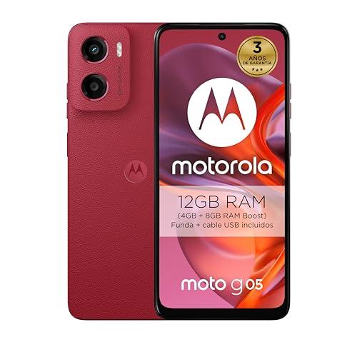 Motorola Moto g05 12GB(4GB+8GB RAM Boost)/64GB Rojo, España, Pantalla superbrillante de 6.67″, Sistema de cámaras de 50 MP, Modo Retrato con IA, Cuero Vegano, Corning Gorilla Glass 3, batería 5200mAh