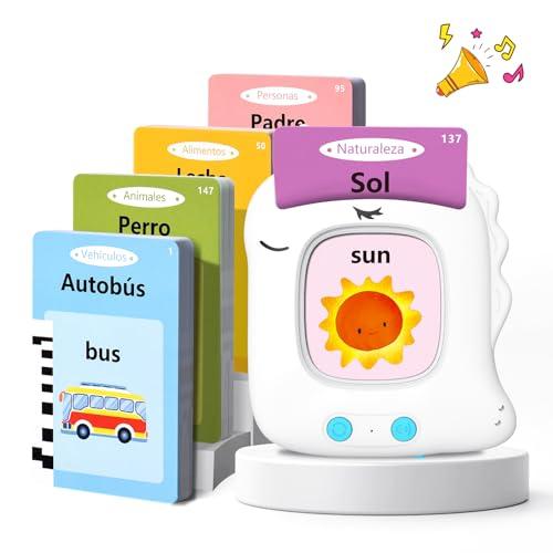Tarjetas Flash Parlantes Juguetes Educativos para Niños 2+ Años 112 Hojas 224 Palabras Tarjetas Parlantes Juguetes de Aprendizaje Talking Flash Card, Español/Inglesas/Bilingüe (Blanco)