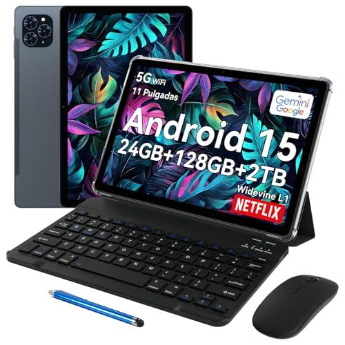 TABWEE T90 Tablet 11 Pulgadas Android 15 Gemini Ai, 8000mAh, 24GB RAM+128GB ROM/2TB TF, Octa Core T615, 2GHz Tableta, Widevine L1/5G WiFi/5MP+13MP/ Facial ID/GPS/BT5.0/ Tablet con Teclado y Ratón