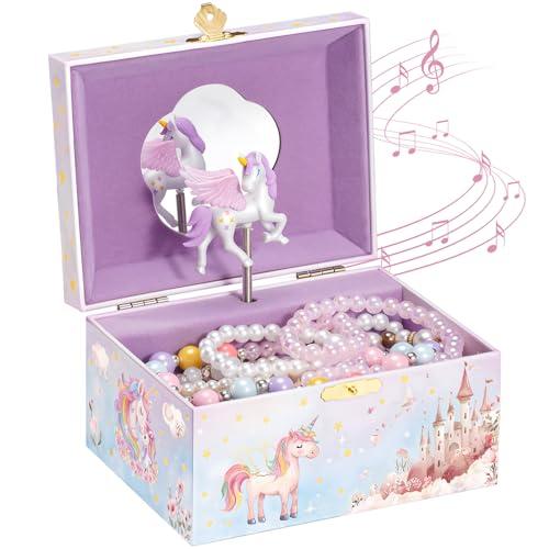 ProCase Joyero para Niñas, Organizador Joyería Infantil Musical con Muñeca Unicornio Giratoria para Chica Pequeña Estuche Caja Alhajero de Collar Pendiente Colgante Pulsera Anillo Lápiz Labial Rosa