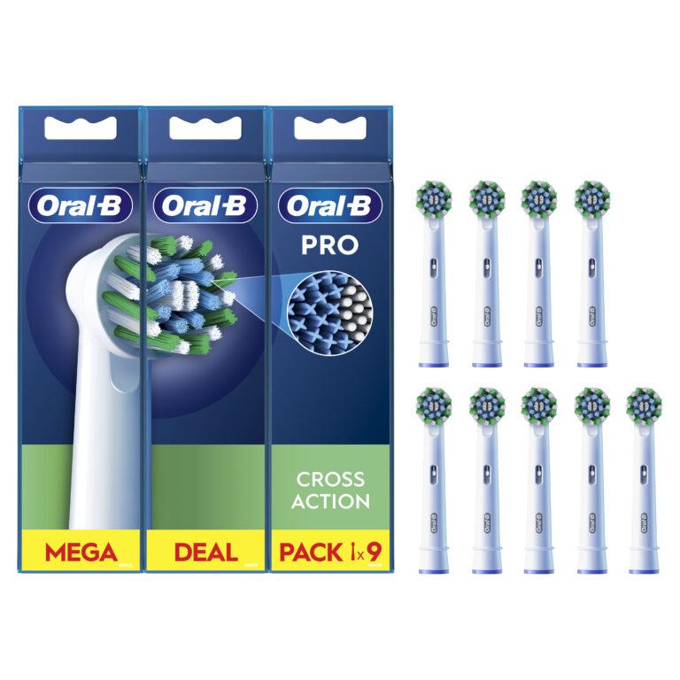 Oral-B Pro CrossAction cabezales de recambio, pack de 6 y 9 unidades, Colores Blanco y Negro | Miravia