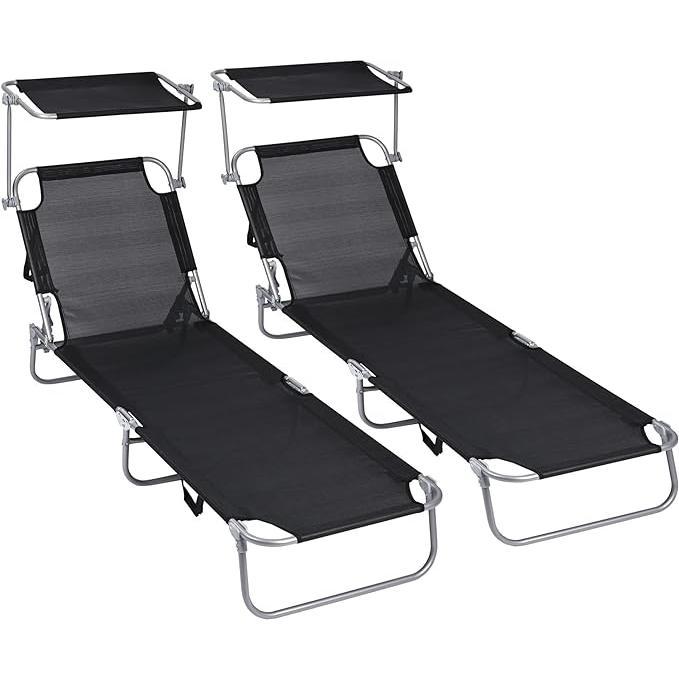 T-Lovendo Tumbonas con Parasol Plegables Playa Piscina Hamaca Suelo PACK DE DOS UNIDADES | Miravia