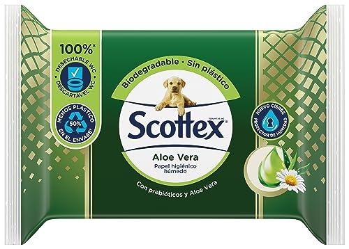 21% DESCUENTO Scottex Papel Higiénico Húmedo con Aloe Vera y Prebióticos, Biodegradable y Sin Plástico, 66 servicios Toallitas Húmedas Desechables por WC