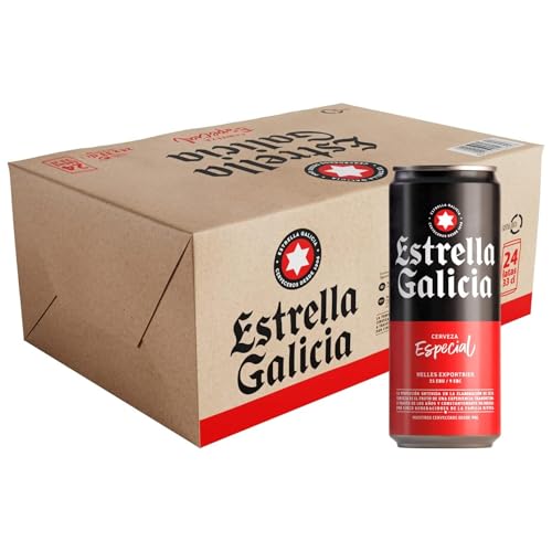 Estrella Galicia Especial   Cerveza Lager Especial, Pack de 24 Latas x 33 cl, Sabor Ligero y Amargo, Aroma a Lúpulo, 5,5% Volumen de Alcohol