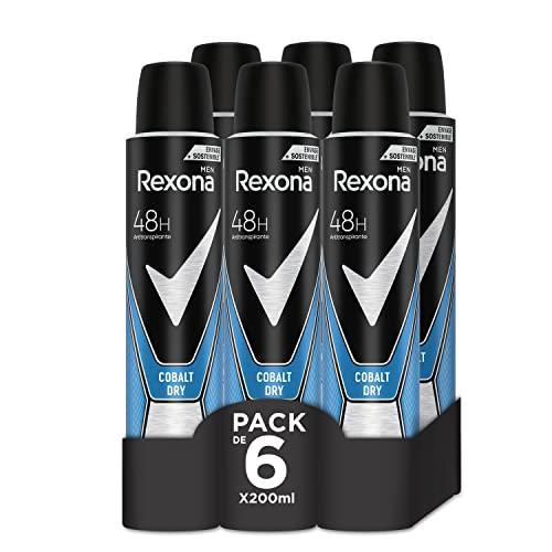 26% DESCUENTO Rexona Desodorante Aerosol Antitranspirante para hombre Cobalt Dry 200ml Pack de 6, El embalaje puede variar