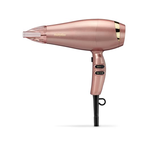 58% DESCUENTO BaByliss Secador de Pelo Rose Gold   Profesional iónico de 2100W, ligero, Secado rápido con cerámica, 3 ajustes de calor y 2 velocidades, Oro rosado, 5336PE