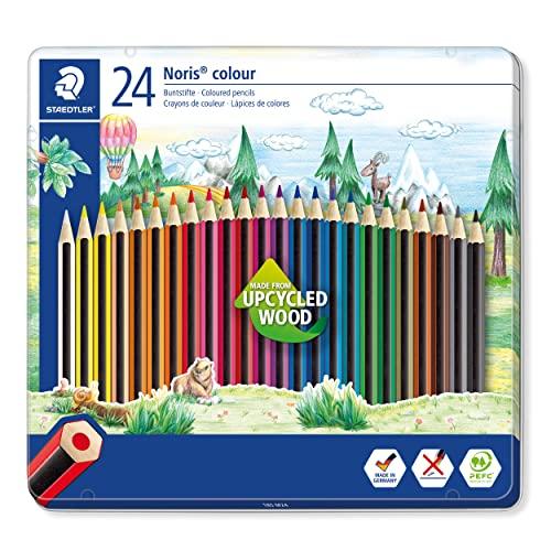 53% DESCUENTO STAEDTLER Noris 185 M24. Lápices de colores ecológicos. Caja de metal con 24 unidades.