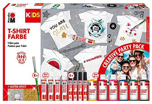 OFERTÓN SUPREMO 81% DESCUENTO Marabu  Kids Party Pack   Set Creativo para hasta 8 niños para diseñar y Decorar Textiles claros, Ideal para cumpleaños Infantiles, 6 x 80ml, Fabric Paint for Clothes (0308000000101)