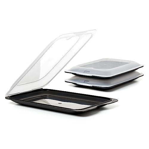BUENA OFERTA 32% DESCUENTO TATAY Porta Fruta Cocktail | Set de 3 Estándar | Tupper Embutido Nevera | Tapa Extraíble, Apilable | Apto Congelador, Microondas y Lavavajillas | Libre de BPA, 17 x 3,2 x 25,2 cm, Color Negro