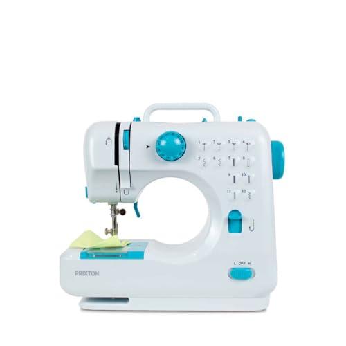 37% DESCUENTO PRIXTON Mini Máquina de Coser Portátil P110 con Cajón para Accesorios, Lámpara y Pedal, 12 Tipos de Puntadas Diferentes, Dimensiones 26x25x11.5 cm, Azul
