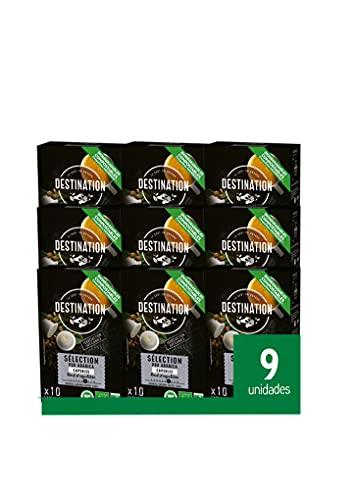 Destination Pack de 9 Unidades de 10 Cápsulas de Café Ecológico Especial Selección Apto para Veganos Café de Tradición Arábica Tostado Artesanalmente Intensidad Media