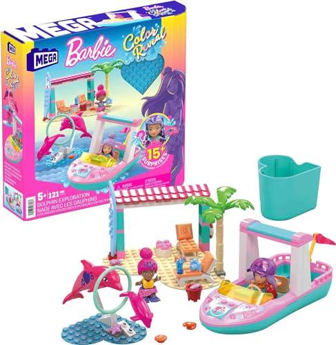 26% DESCUENTO MEGA Construx Barbie Color Reveal Aventura con delfines Bloques de construcción con muñecas que revelan su color en el agua, 122 piezas, juguete +5 años (Mattel HHW83)