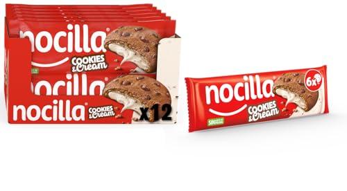Nocilla, Cookies, Cookies&Cream, Galletas de cacao con gotas de chocolate, rellenas con crema de leche y trocitos de galleta de cacao 12 Packs de 6 Unidades 1440g