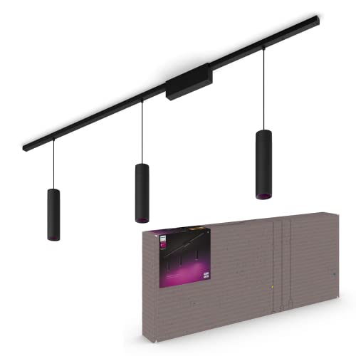 31% DESCUENTO Philips Hue   Perifo Iluminación en carril Luz Blanca y de Colores   Set carril y 3 lámparas colgantes (negro)   171.5cm   Anclajes incluidos