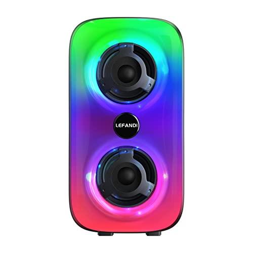 LEFANDI Altavoz Bluetooth 5.0 Inalambrico, Portatil Potente con Luces LED,Sonido Estéreo, FM Radio,TWS, Memoria USB,Tarjeta TF, para Computadora, Tabletas, Teléfonos