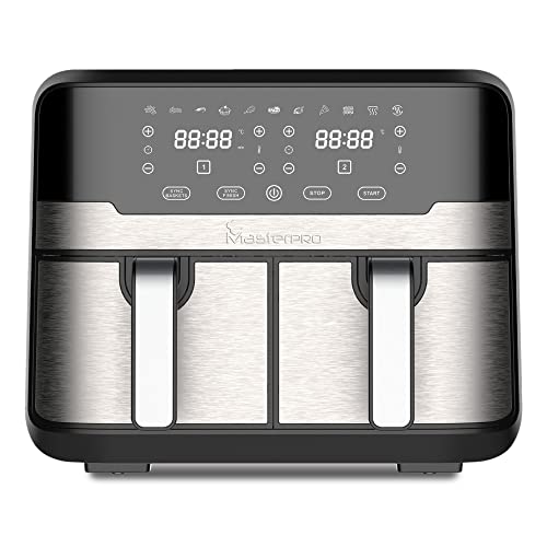 61% DESCUENTO MasterPro Rocket Duo 900 | Freidora Sin Aceite Doble | Color Negro | Capacidad de 9 L y 2400 W | Pantalla LED Táctil y Cesta Antiadherente | Freidora de Aire | 11 Funciones Diferentes en 1, Clásico