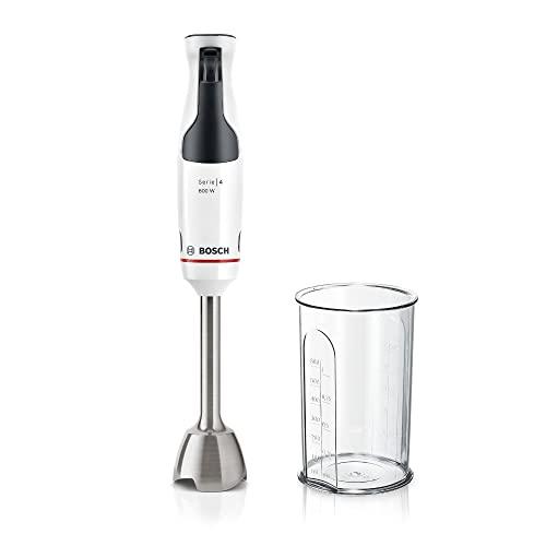 Bosch Electrodomésticos MSM4W210 ErgoMaster Serie 4, batidora de inmersión, motor 600 W, variador de velocidad, sistema de mezcla QuattroBlade, accesorios incluidos Blanco