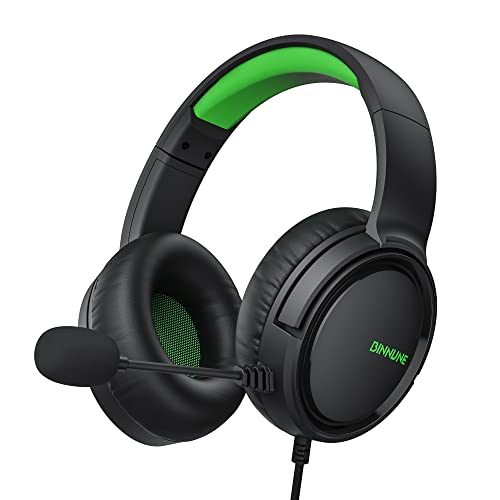 BINNUNE Cascos Gaming, Auriculares Gaming con Micrófono, Premium Stereo, Orejeras Ligero Cómodo, para Ps4 Ps5 Xbox PC NS Tableta Laptop Verde