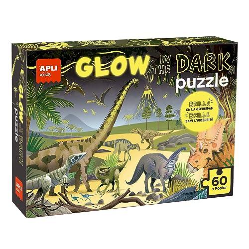50% DESCUENTO APLI Kids 19435 Puzle fluorescente Glow in the Dark modelo Dinosaurios puzzle con efecto neón, brilla en la oscuridad 60 piezas tamaño 6 x 6 cm