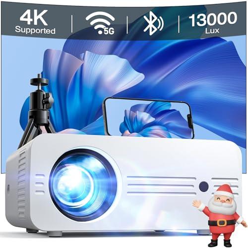 Proyector Portátil 5G WiFi Bluetooth, Mejorado 13000 Lumens Full HD 1080P Nativo 4K Compatible, iZEEKER Proyector Cine en Casa para iOS/Android/PC/PS5/TV Stick/Xbox (Trípode Incluido)