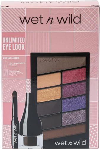 Wet n Wild Ultimate Eye Look Set, Set de Maquillaje con Pomada de Cejas de Larga Duración y Paleta de Sombras Color Icon de 10 Tonos, Gel de Cejas en Tono Brunette