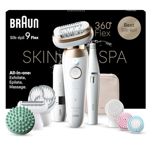 Braun Silk épil 9 Flex SkinSpa, Depiladora Eléctrica Para Una Eliminación Del Vello Fácil, 9 681 3D, Blanca/Dorada