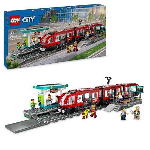 25% DESCUENTO LEGO City Tranvía y Estación del Centro, Regalo para Niños y Niñas de 7 Años o Más Fans de los Trenes de Juguete, 6 Minifiguras y Figura Animal de un Perro Guía 60423