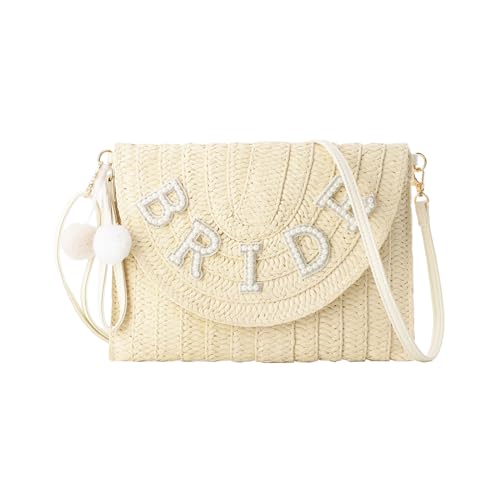 Ynport Crefreak Mujer Paja Novia Clutch Bolso Sobre Tejido Shouler Bolso Rhinestone Boda Vacaciones Clutch Bolso Luna de Miel Regalo para la Novia