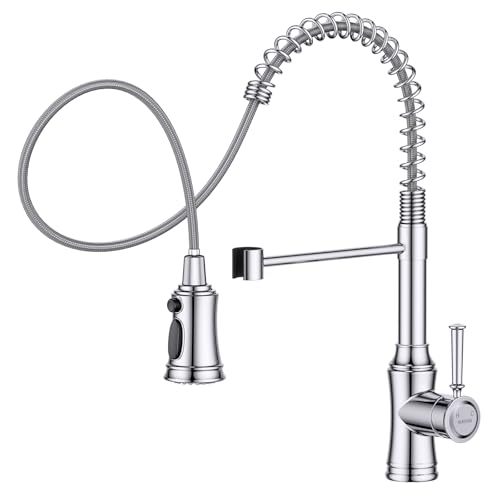 HURRAN Grifo Cocina Cromo, Grifo de Cocina con 3 Modos de Rociado, Grifo Cocina Extraible de Arco Alto con Giro de 360° Para Fregaderos de Cocina, Acero Inoxidable