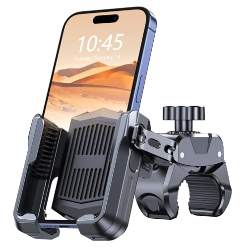 Rolgno Soporte Movil Bicicleta, [Amigable con la Cámara] Soporte Movil Moto con Compartimento Incorporado para AirTag, [Bloqueo Rápido] 360° Rotación Porta Telefono Bici para Teléfonos de 4.7″ 6.8″
