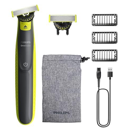 Philips OneBlade 360 Auténtico Recortadora y afeitadora eléctrica para barba, 2 cuchillas 360, 3 peines para barba incipiente (1,3,5 mm), QP2724/31