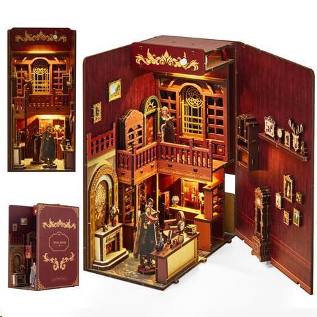 20% DESCUENTO Gleamkid Retro DIY Book Nook Kit, 3D Rompecabezas de Madera Casa Mágica, Kit de Casa de Muñecas en Miniatura para Adultos y Adolescentes, Booknook Estantería Decorativa con Luz LED